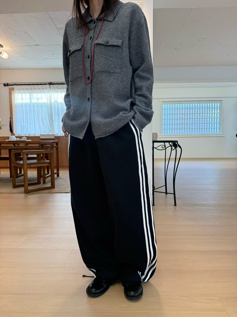 TUG東大門直郵26秋冬寬松條紋加絨休閑褲加絨垂墜寬松條紋TUG休閑褲圖色2深藍色