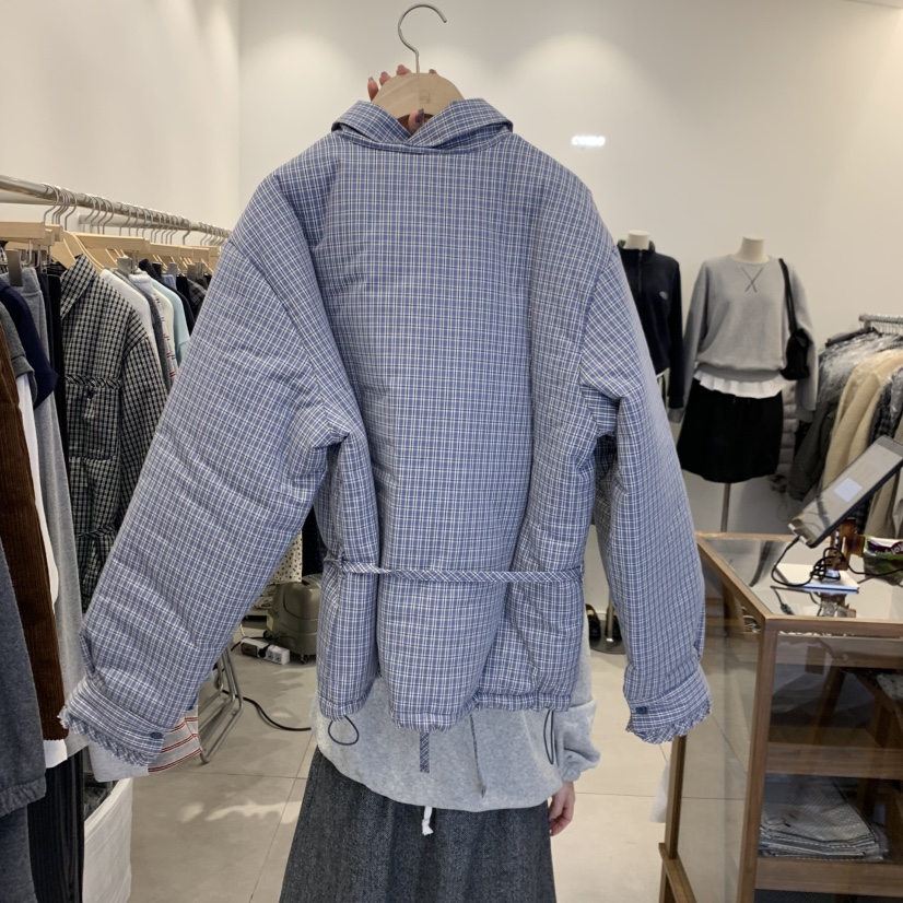 tan-COMO東大門直郵26秋季短款格紋系帶棉服短款棉服棉含腰繩tan-COMO短款棉服