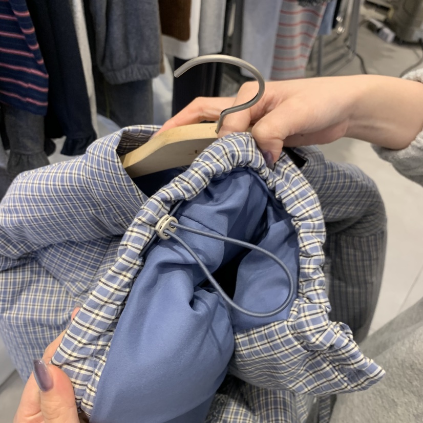 tan-COMO東大門直郵26秋季短款格紋系帶棉服短款棉服棉含腰繩tan-COMO短款棉服