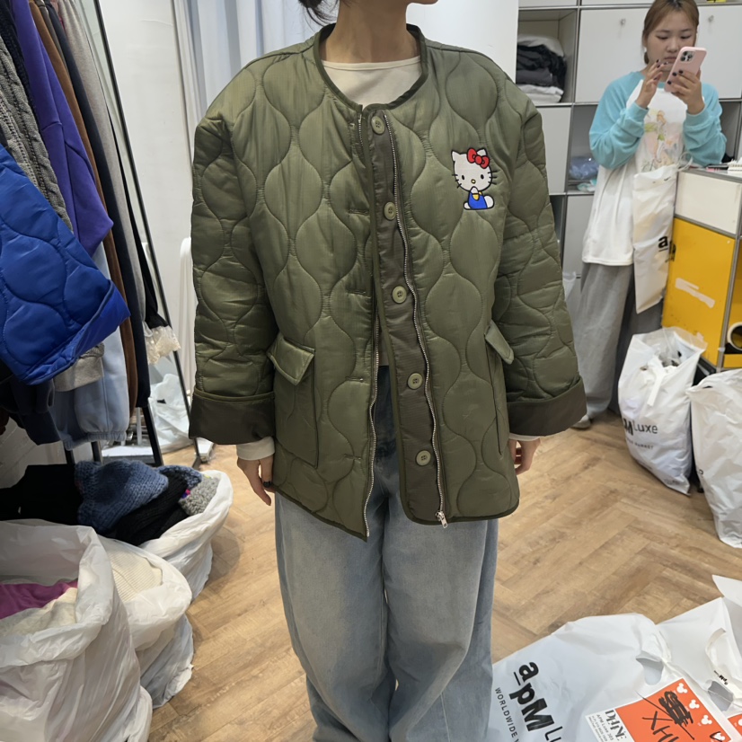 DE LINE東大門實拍26秋冬凱蒂衍縫短款棉服刺繡圓領紐扣棉DE LINE短款棉服圖色3