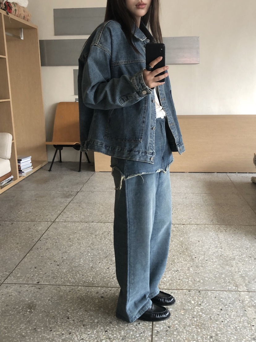ONDO-P韓國代購26秋季加絨毛邊牛仔裙褲直筒高腰ONDO-P裙褲