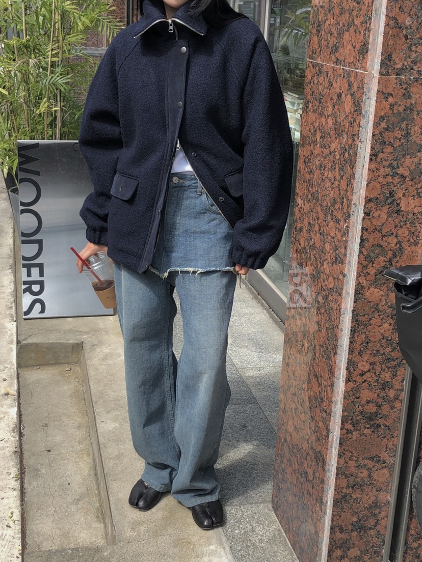 ONDO-P韓國代購26秋季加絨毛邊牛仔裙褲直筒高腰ONDO-P裙褲