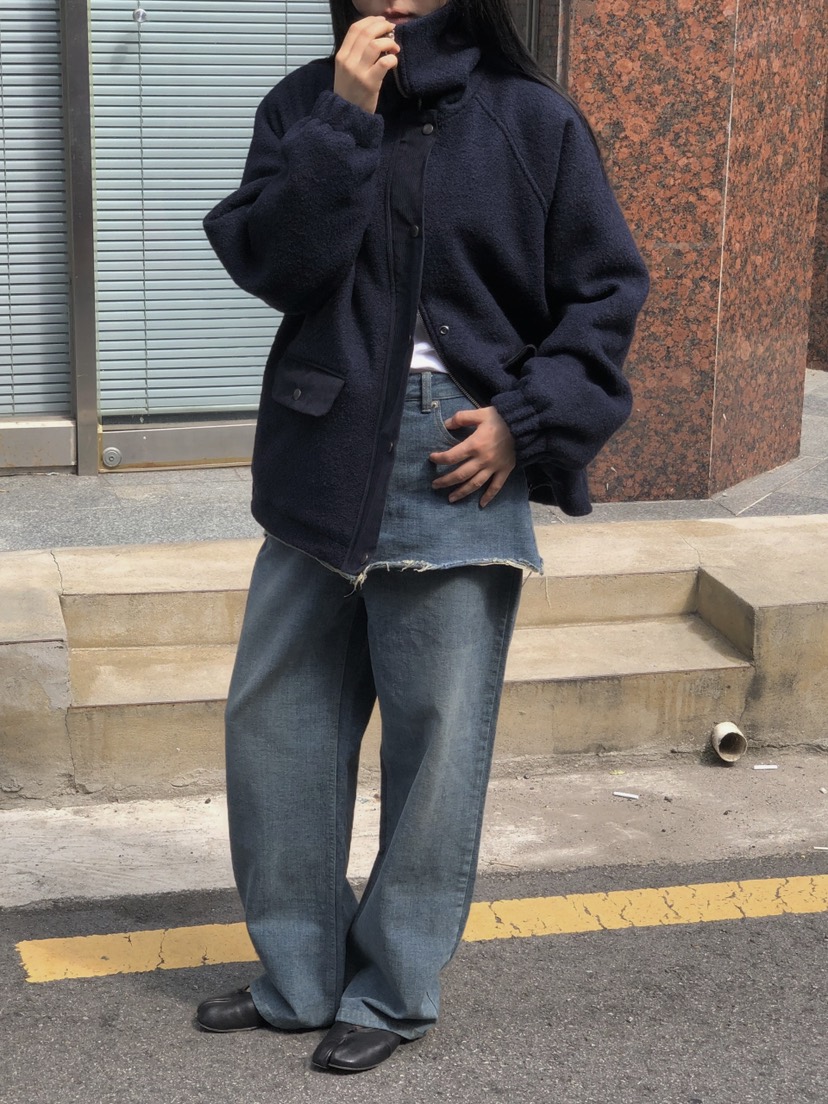 ONDO-P韓國代購26秋季加絨毛邊牛仔裙褲直筒高腰ONDO-P裙褲