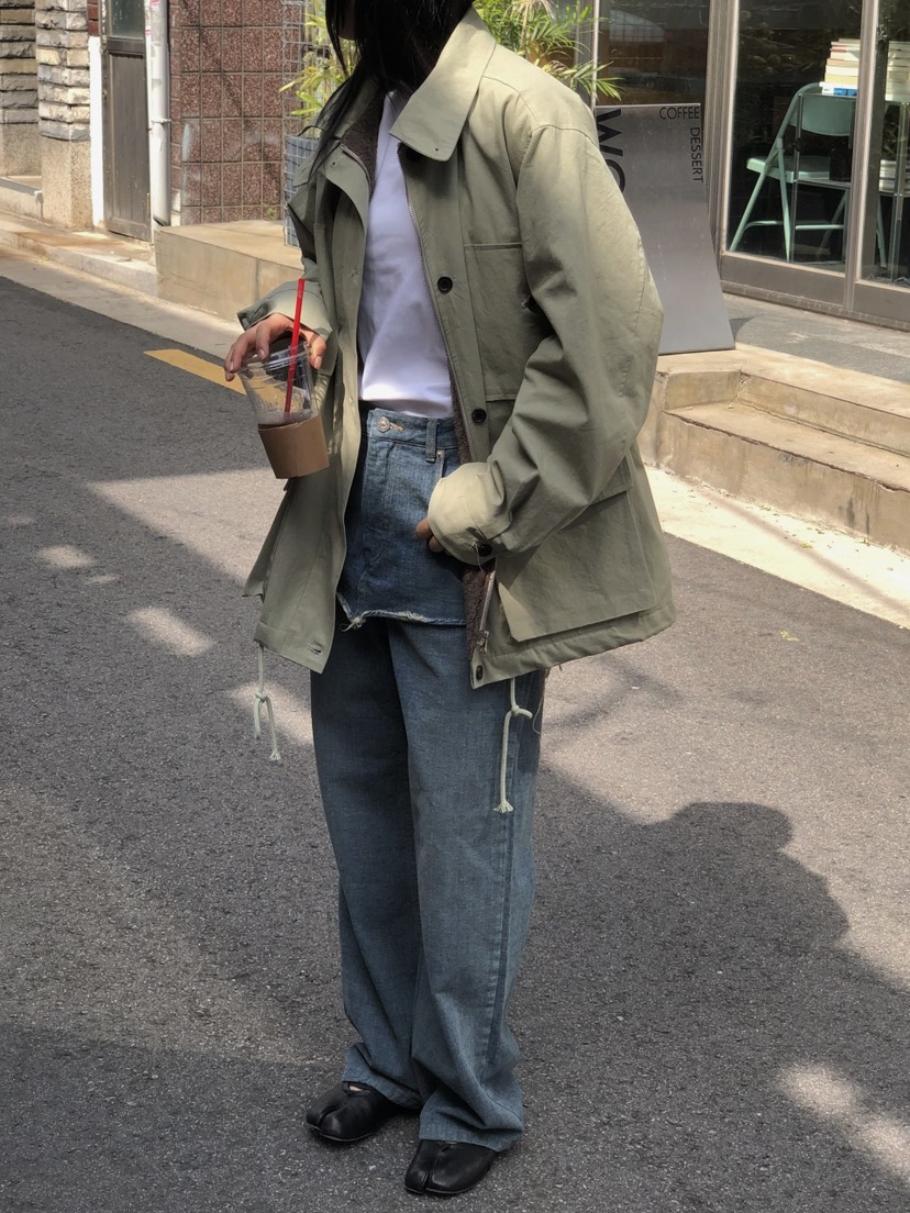 ONDO-P韓國代購26秋季加絨毛邊牛仔裙褲直筒高腰ONDO-P裙褲