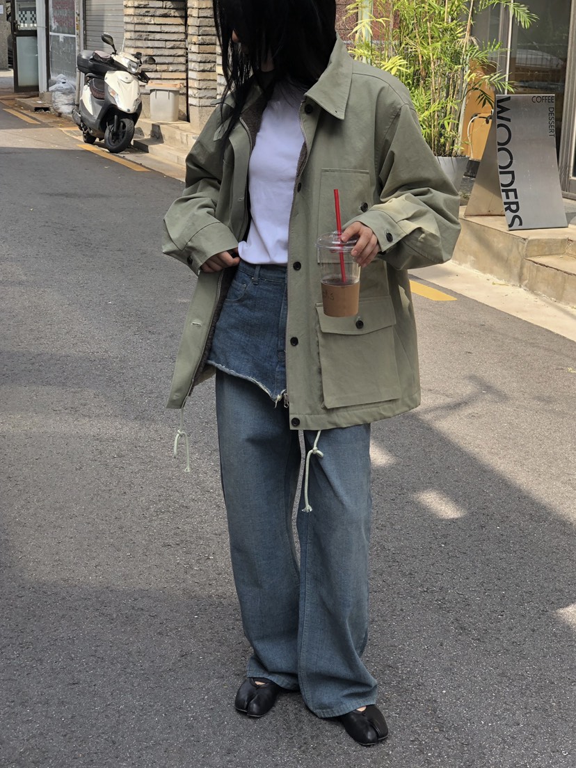 ONDO-P韓國代購26秋季加絨毛邊牛仔裙褲直筒高腰ONDO-P裙褲