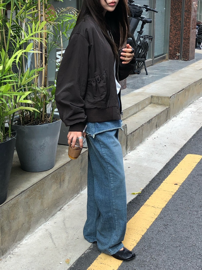 ONDO-P韓國代購26秋季加絨毛邊牛仔裙褲直筒高腰ONDO-P裙褲