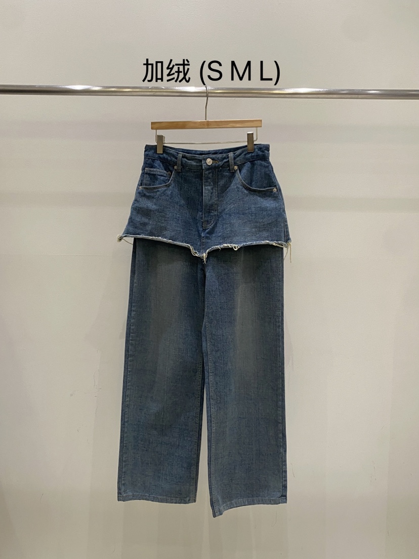 ONDO-P韓國代購26秋季加絨毛邊牛仔裙褲直筒高腰ONDO-P裙褲圖色1