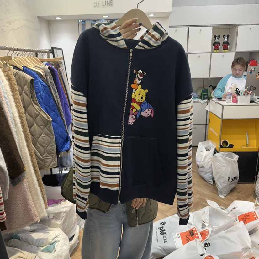 DE LINE東大門直郵26秋季卡通刺繡連帽衛衣連帽衫加絨口袋小熊DE LINE衛衣圖色2