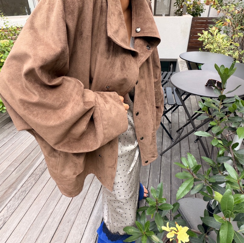 PARIS MATCH韓國直郵26秋季復古麂皮絨寬松夾克口袋按扣落肩翻PARIS MATCH夾克