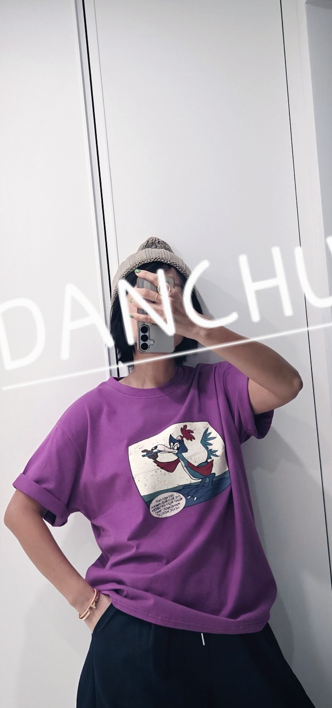 DANCHU東大門直郵26秋季圓領卷邊卡通印花T恤袖口卷邊圓領DANCHUT恤