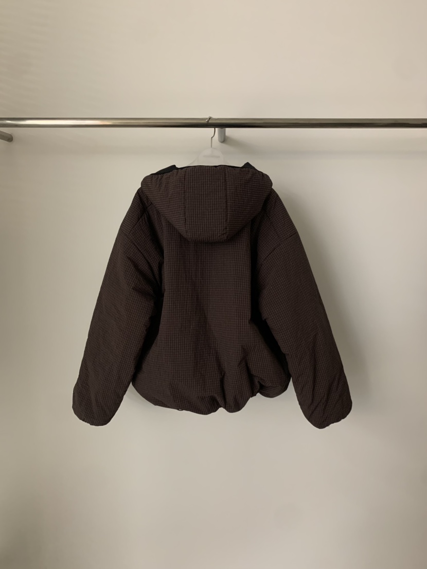 MOMENTUM東大門實拍26秋冬格紋抽繩棉服短款棉服羽絨服口袋抽MOMENTUM短款棉服