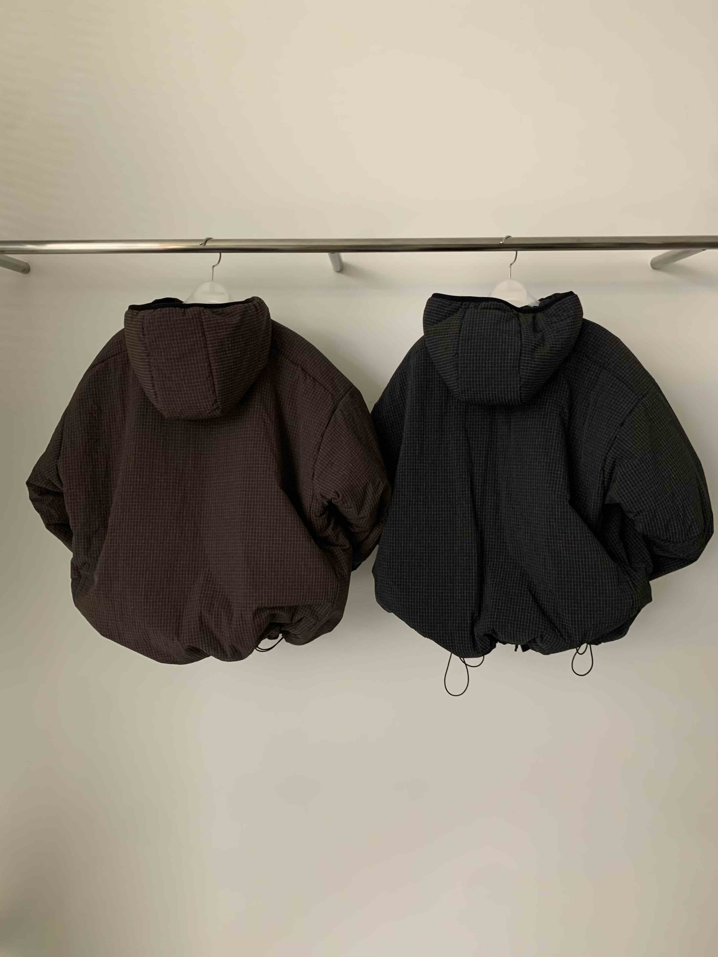 MOMENTUM東大門實拍26秋冬格紋抽繩棉服短款棉服羽絨服口袋抽MOMENTUM短款棉服
