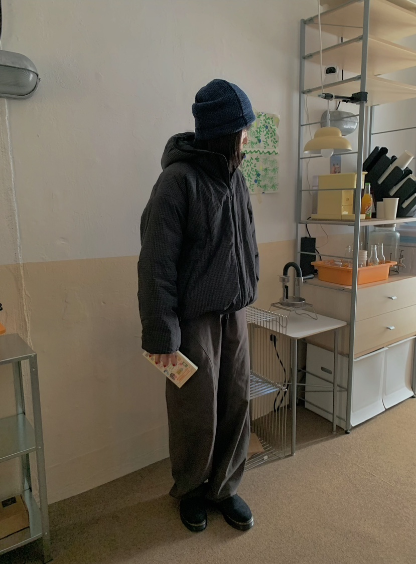 MOMENTUM東大門實拍26秋冬格紋抽繩棉服短款棉服羽絨服口袋抽MOMENTUM短款棉服