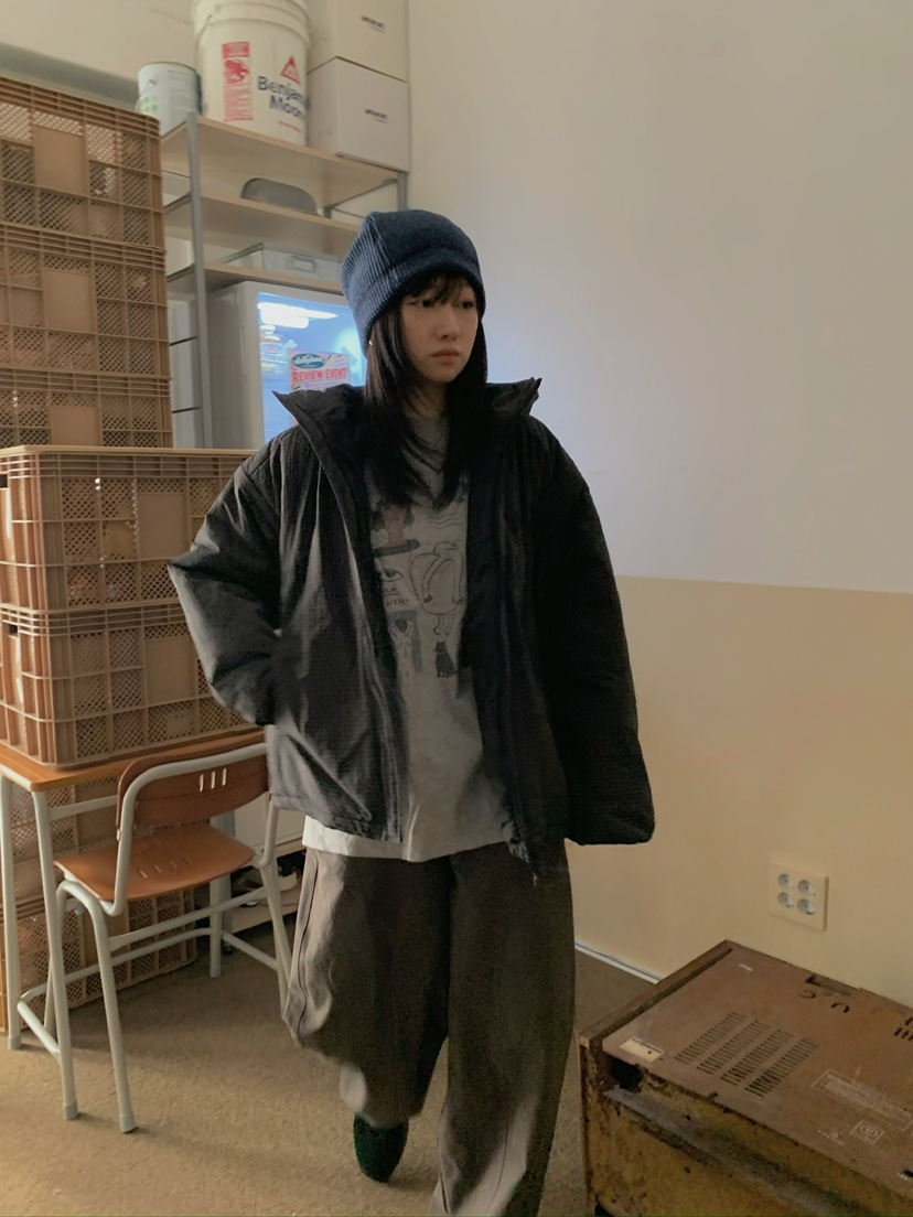 MOMENTUM東大門實拍26秋冬格紋抽繩棉服短款棉服羽絨服口袋抽MOMENTUM短款棉服