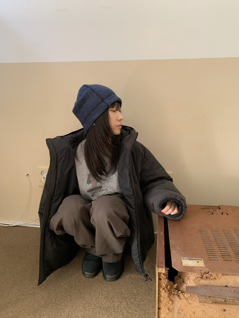 MOMENTUM東大門實拍26秋冬格紋抽繩棉服短款棉服羽絨服口袋抽MOMENTUM短款棉服