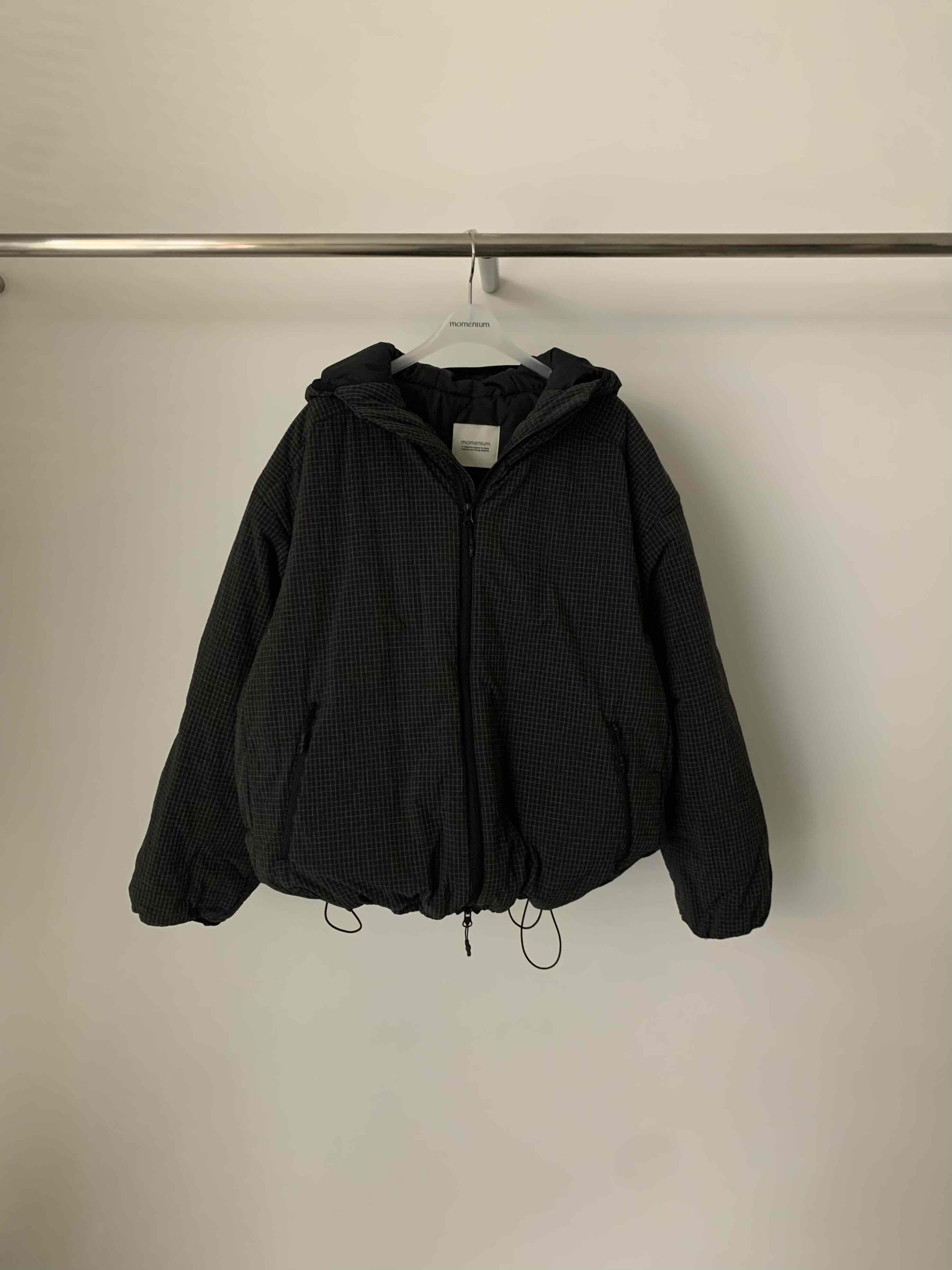 MOMENTUM東大門實拍26秋冬格紋抽繩棉服短款棉服羽絨服口袋抽MOMENTUM短款棉服圖色1