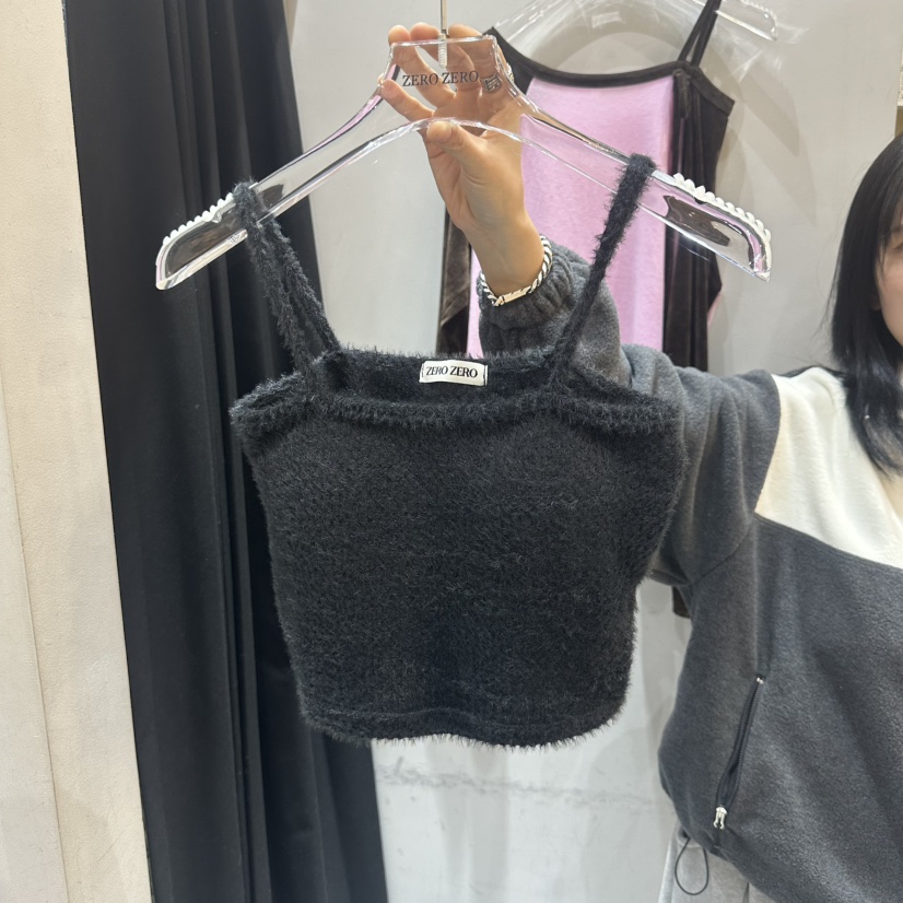 ZEROZERO韓國直郵26秋冬短款毛絨吊帶背心直筒柔軟短款無袖ZEROZERO吊帶/背心圖色3