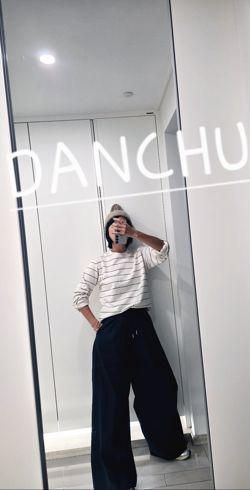 DANCHU東大門代購26秋冬圓領卷邊條紋長袖T恤圓領條紋DANCHU長袖T恤