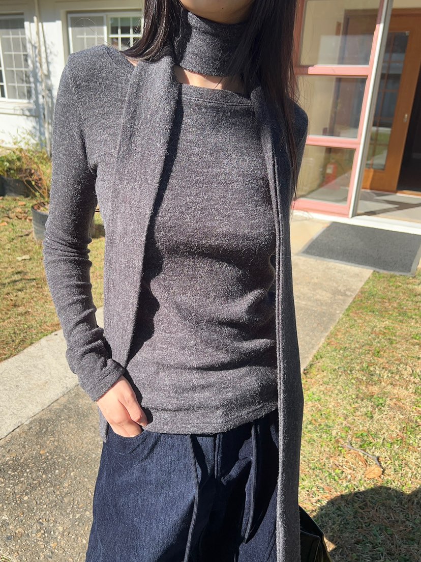 ANOTHER AVENUE東大門代購26秋季修身T恤圍巾套裝長袖T恤含圍ANOTHER AVENUE長袖T恤