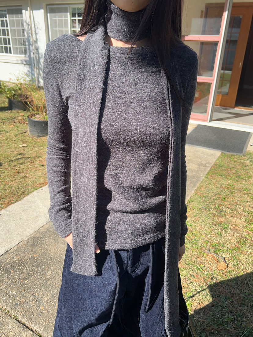 ANOTHER AVENUE東大門代購26秋季修身T恤圍巾套裝長袖T恤含圍ANOTHER AVENUE長袖T恤