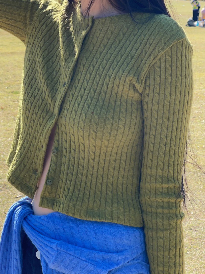 ANOTHER AVENUE東大門實拍26秋冬短款絞花針織開衫單排扣扭曲ANOTHER AVENUE開衫