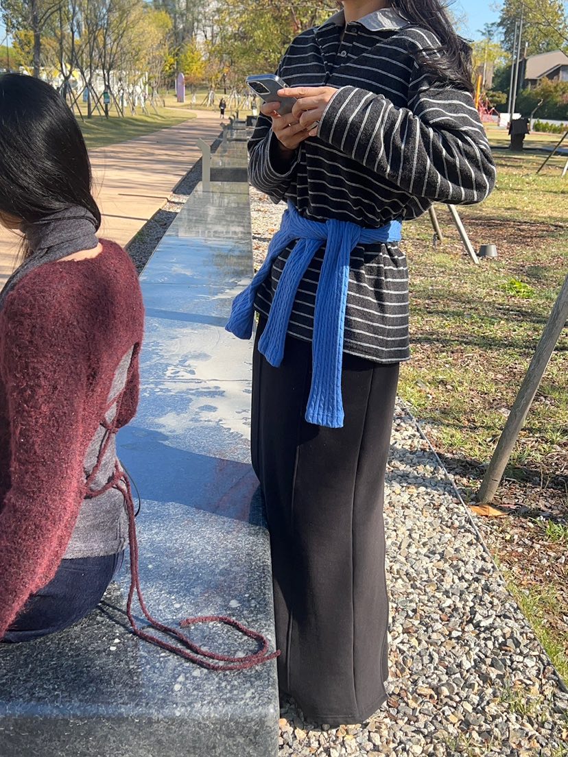 ANOTHER AVENUE韓國代購26秋季撞色翻領條紋長袖T恤落肩撞色翻ANOTHER AVENUE長袖T恤