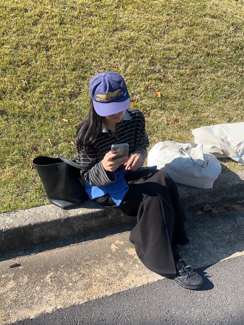 ANOTHER AVENUE韓國代購26秋季撞色翻領條紋長袖T恤落肩撞色翻ANOTHER AVENUE長袖T恤
