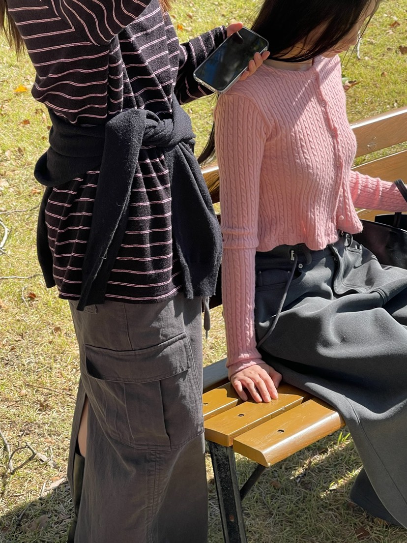 ANOTHER AVENUE韓國代購26秋季撞色翻領條紋長袖T恤落肩撞色翻ANOTHER AVENUE長袖T恤