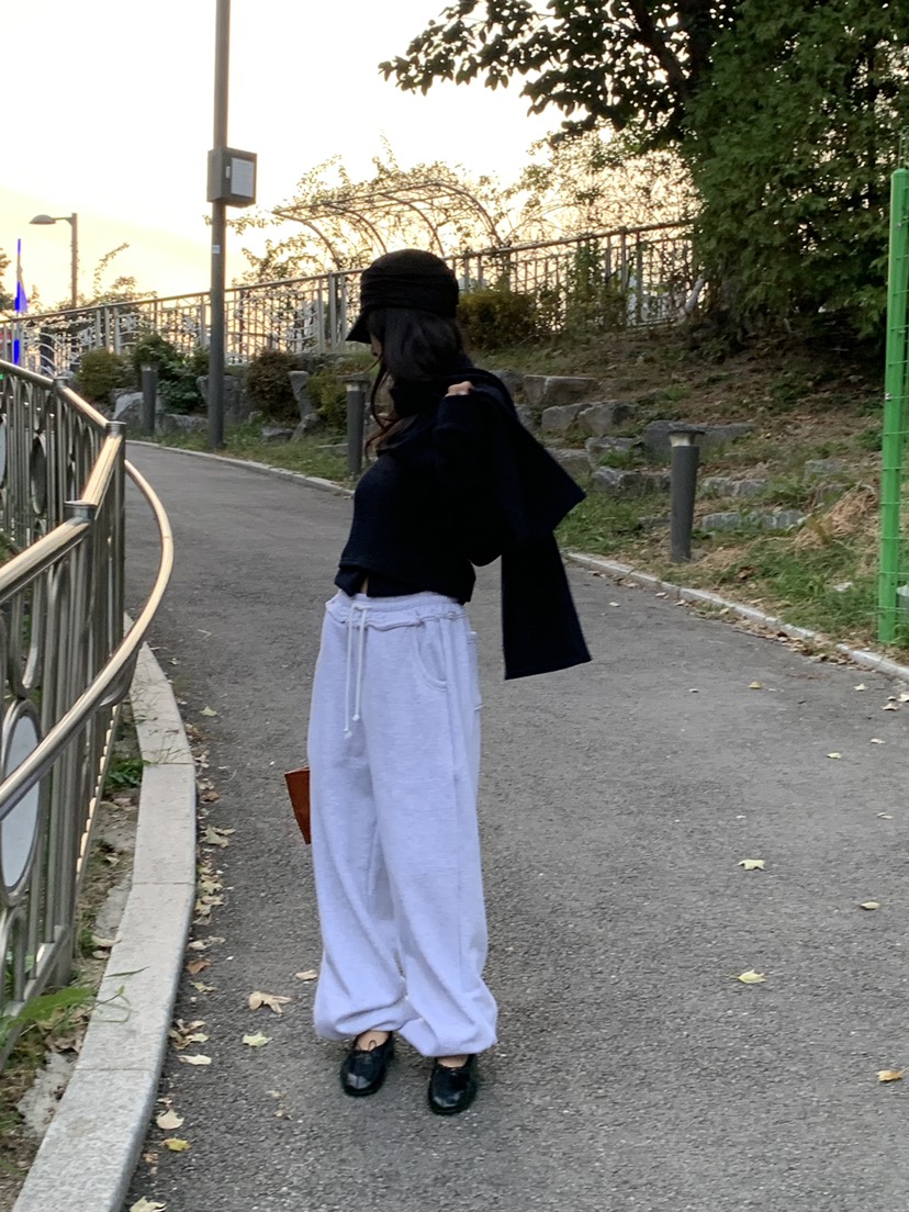 KYEM東大門實拍26秋季加絨束腳休閑褲口袋加絨抽繩KYEM休閑褲