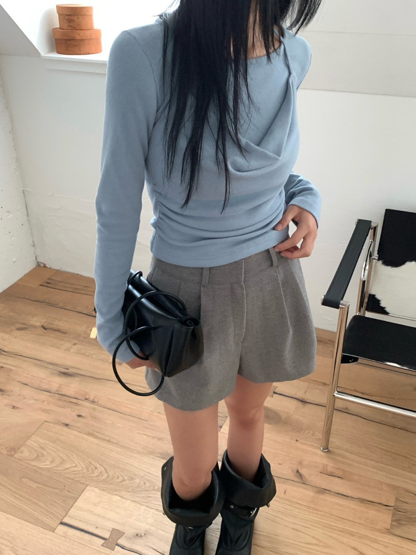 REVE CITE-L東大門實拍26秋冬褶裥西裝短褲抓絨短款褶皺褶裥寬REVE CITE-L短褲