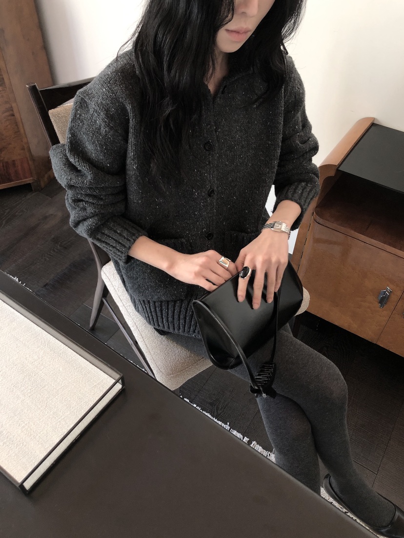 LE BUTTER東大門代購26秋季寬松雜色針織開衫單排扣口袋落肩寬LE BUTTER開衫