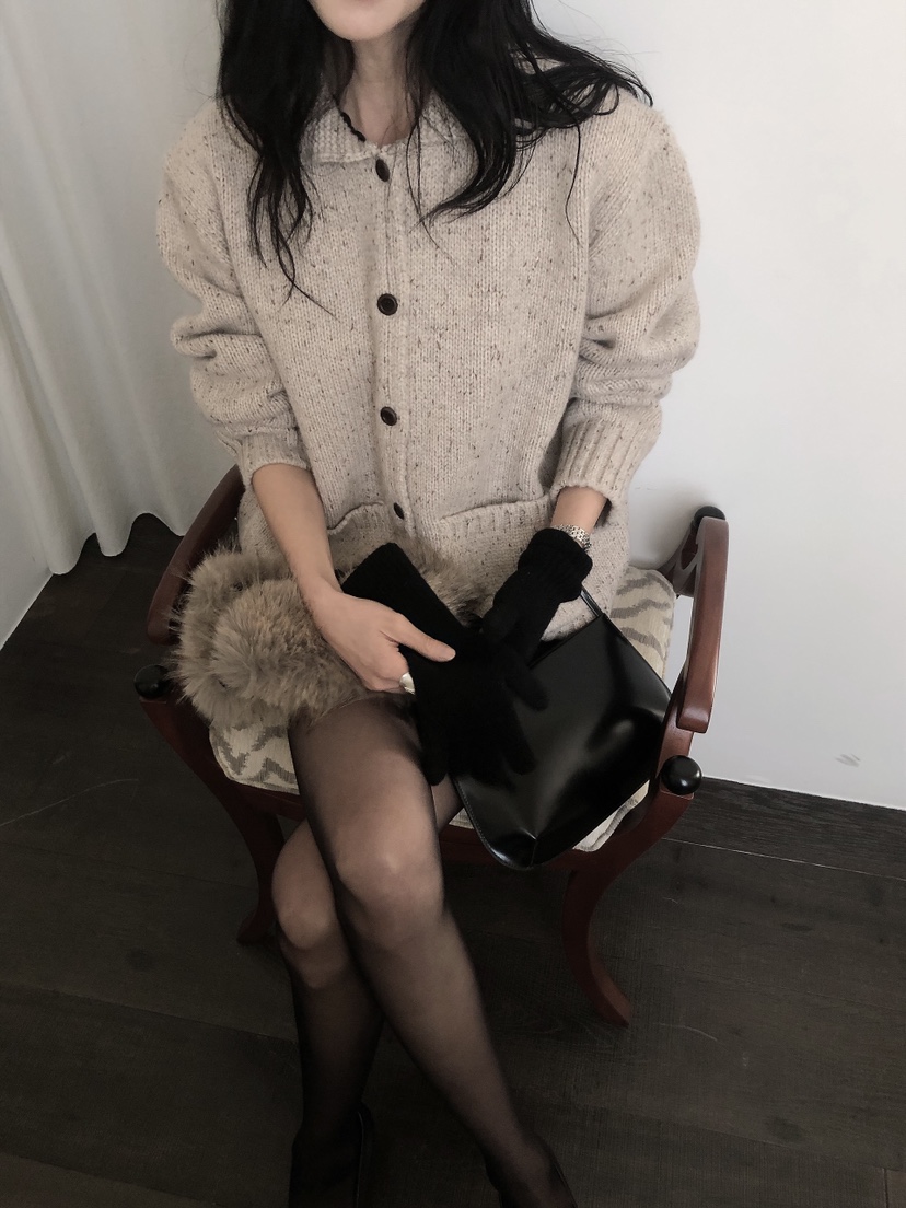 LE BUTTER東大門代購26秋季寬松雜色針織開衫單排扣口袋落肩寬LE BUTTER開衫