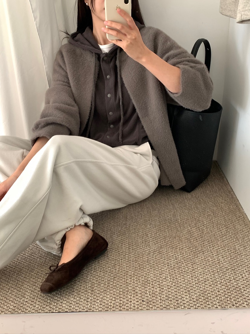 BLEECKER韓國直郵26秋季毛絨燈籠袖開衫折疊落肩圓領開襟燈籠BLEECKER開衫