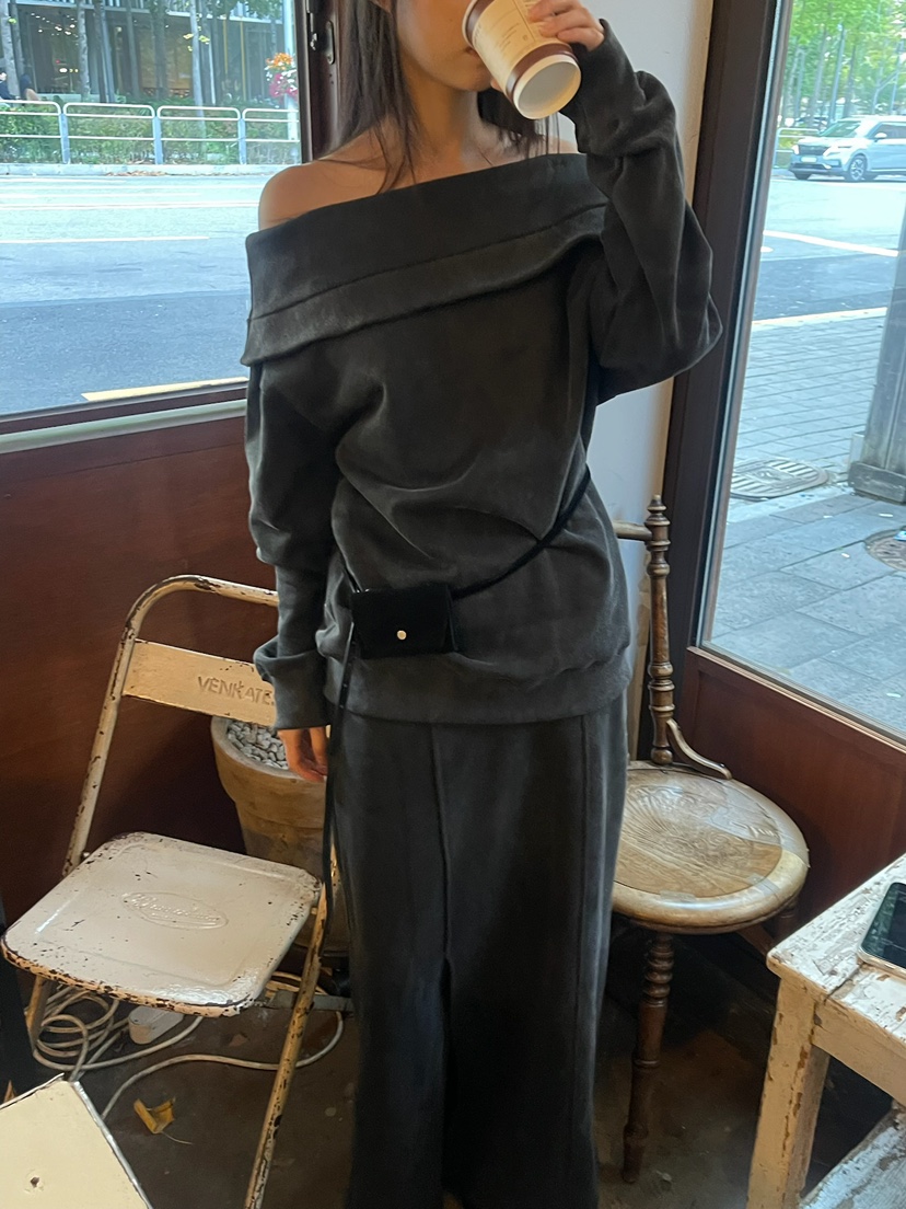 ANOTHER AVENUE韓國代購26秋季露肩翻領休閑衛衣翻領露肩羅紋ANOTHER AVENUE衛衣