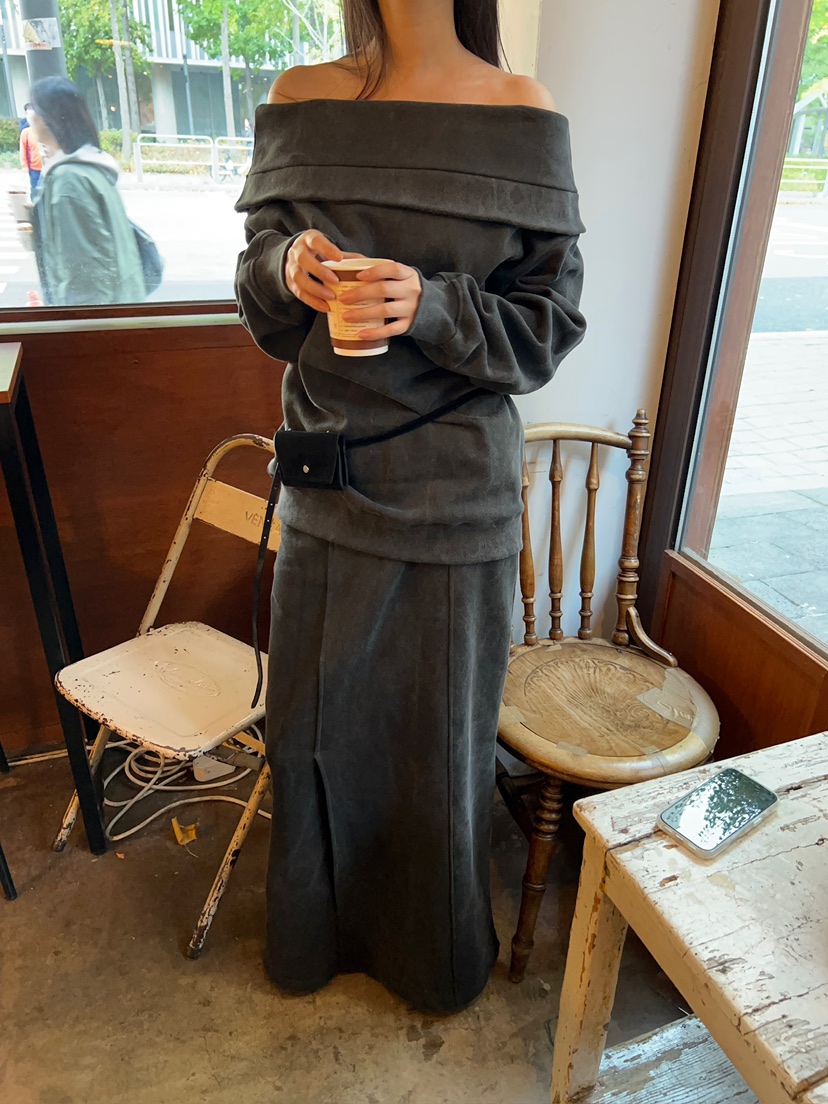 ANOTHER AVENUE韓國代購26秋季露肩翻領休閑衛衣翻領露肩羅紋ANOTHER AVENUE衛衣