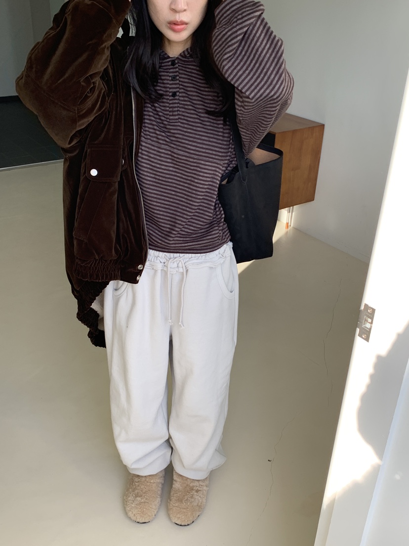 KYEM東大門直郵26秋季條紋連帽亨利短款衛衣不含包口袋落肩寬KYEM衛衣
