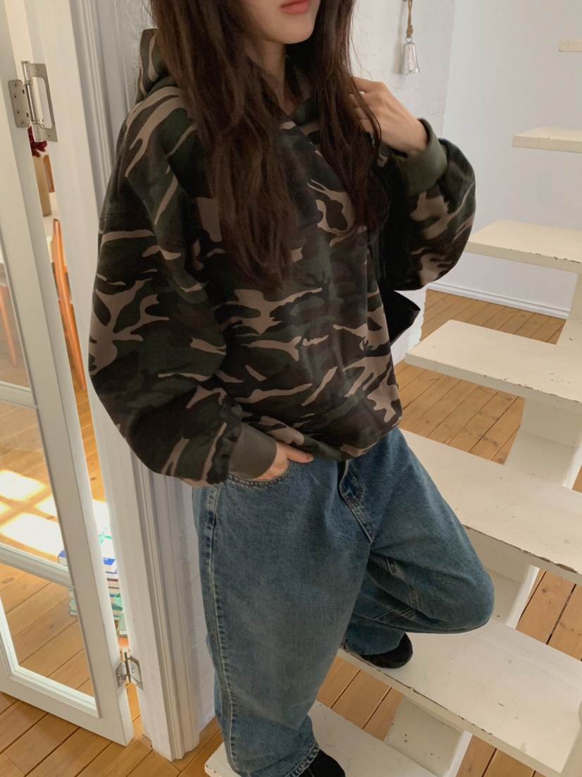 MOSMOS東大門代購26秋冬迷彩連帽落肩衛衣連帽衫迷彩落肩寬松MOSMOS衛衣