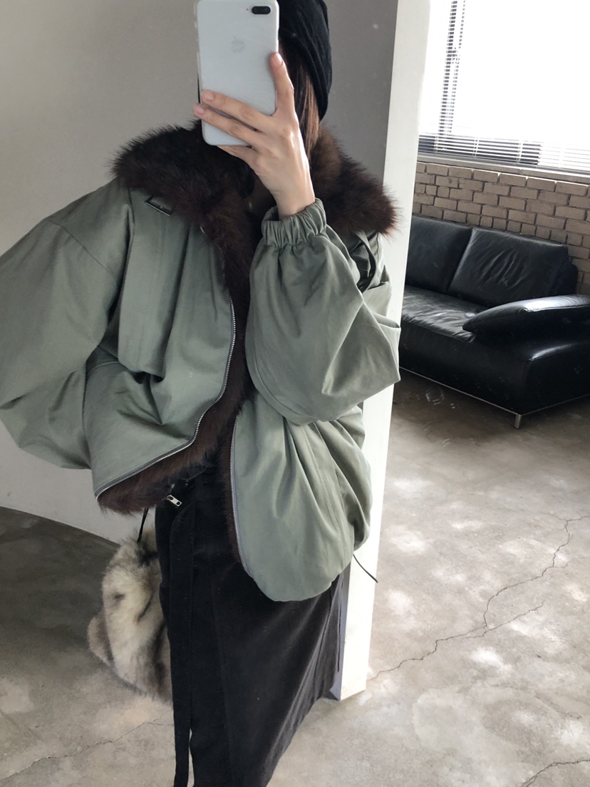 MURMUR東大門實拍26秋季短款毛領派克棉服短款棉服落肩寬松MURMUR短款棉服