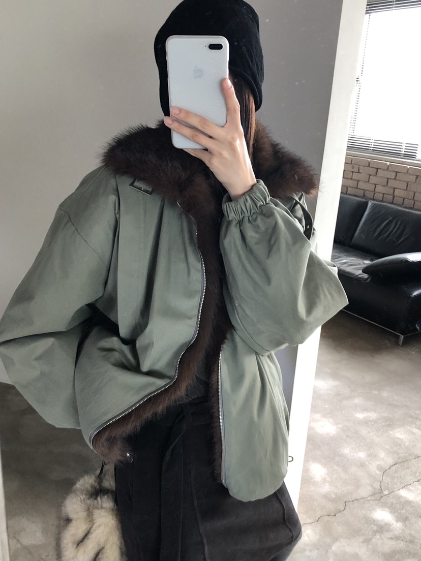 MURMUR東大門實拍26秋季短款毛領派克棉服短款棉服落肩寬松MURMUR短款棉服