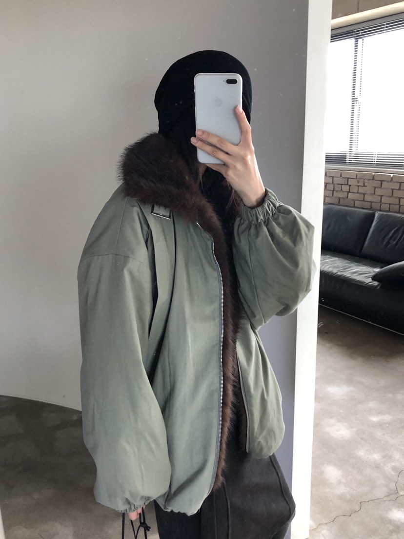 MURMUR東大門實拍26秋季短款毛領派克棉服短款棉服落肩寬松MURMUR短款棉服