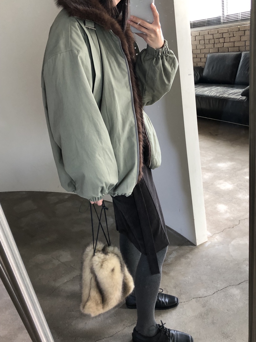MURMUR東大門實拍26秋季短款毛領派克棉服短款棉服落肩寬松MURMUR短款棉服