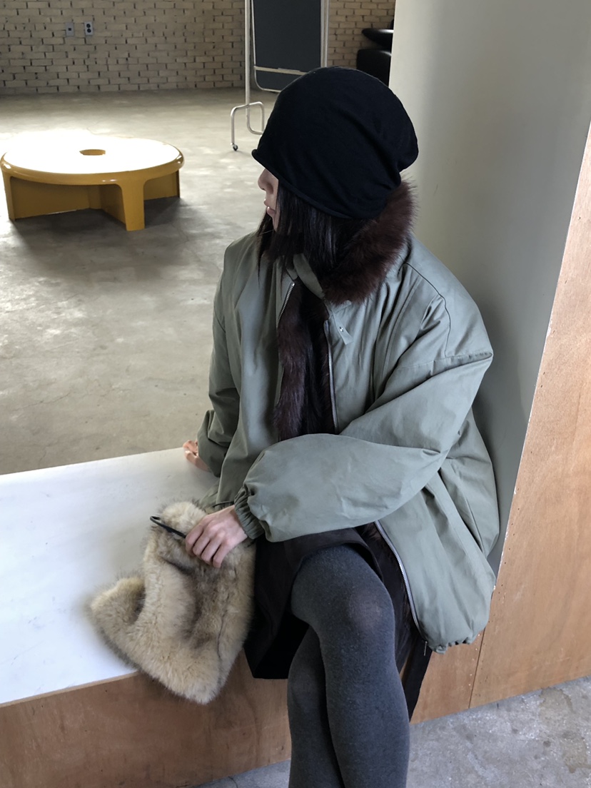 MURMUR東大門實拍26秋季短款毛領派克棉服短款棉服落肩寬松MURMUR短款棉服