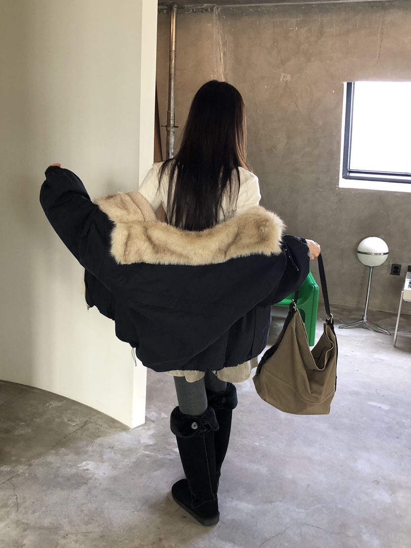 MURMUR東大門實拍26秋季短款毛領派克棉服短款棉服落肩寬松MURMUR短款棉服