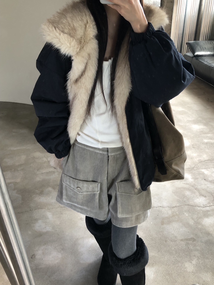 MURMUR東大門實拍26秋季短款毛領派克棉服短款棉服落肩寬松MURMUR短款棉服