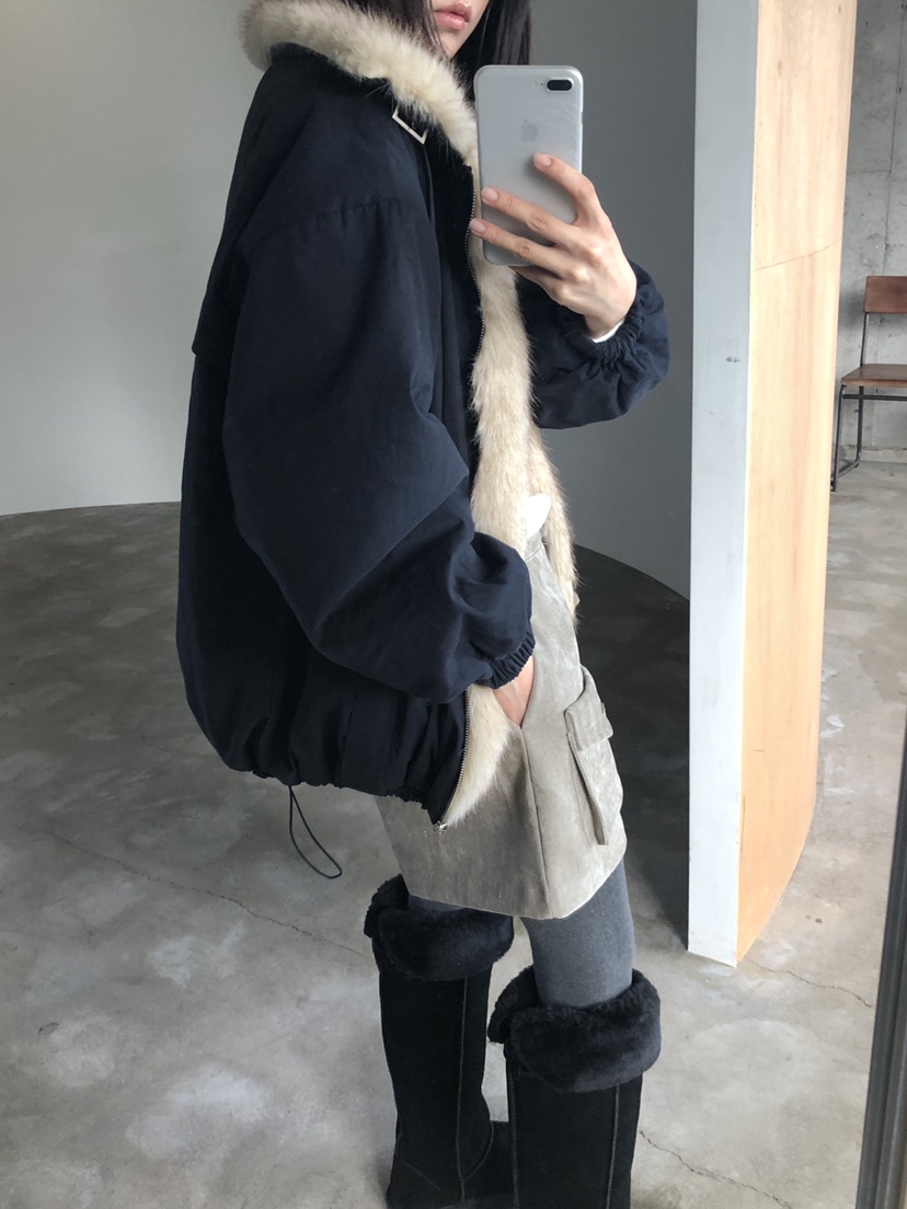 MURMUR東大門實拍26秋季短款毛領派克棉服短款棉服落肩寬松MURMUR短款棉服