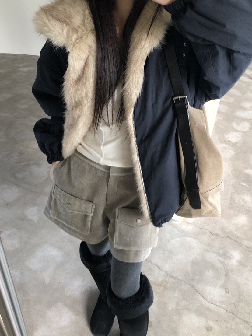 MURMUR東大門實拍26秋季短款毛領派克棉服短款棉服落肩寬松MURMUR短款棉服