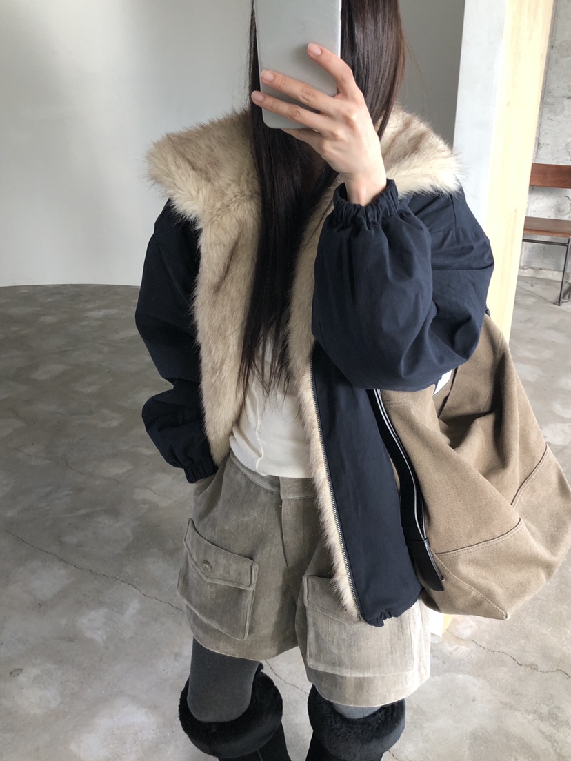 MURMUR東大門實拍26秋季短款毛領派克棉服短款棉服落肩寬松MURMUR短款棉服