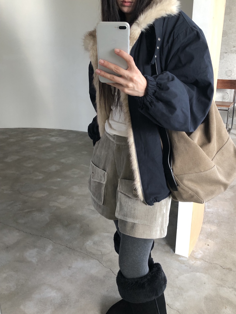 MURMUR東大門實拍26秋季短款毛領派克棉服短款棉服落肩寬松MURMUR短款棉服