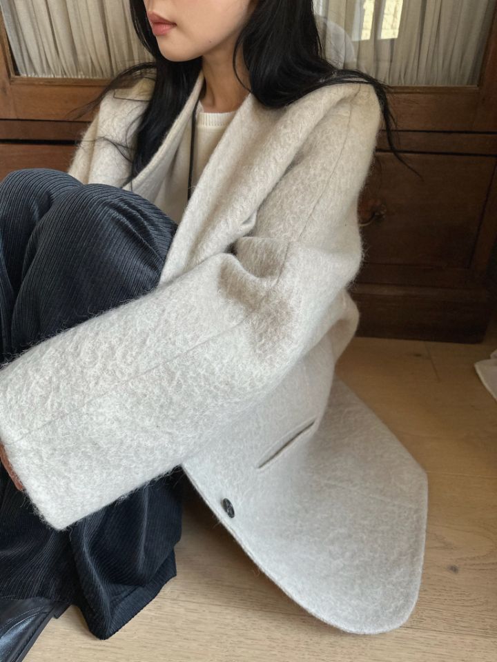 MARE韓國直郵26秋冬V領寬松刷毛中長款大衣單排扣V領口袋涂層MARE中長款大衣