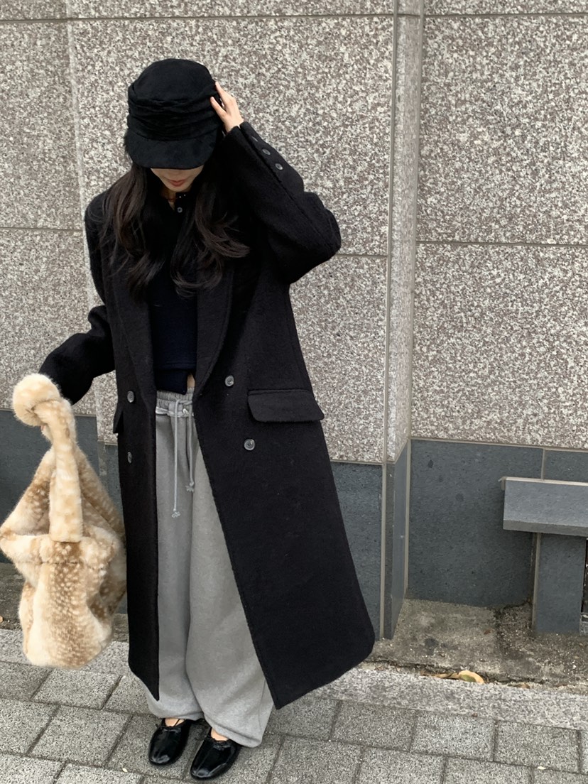 KYEM韓國直郵26秋冬雙排扣毛呢中長款大衣西裝翻領口袋直筒KYEM中長款大衣圖色3